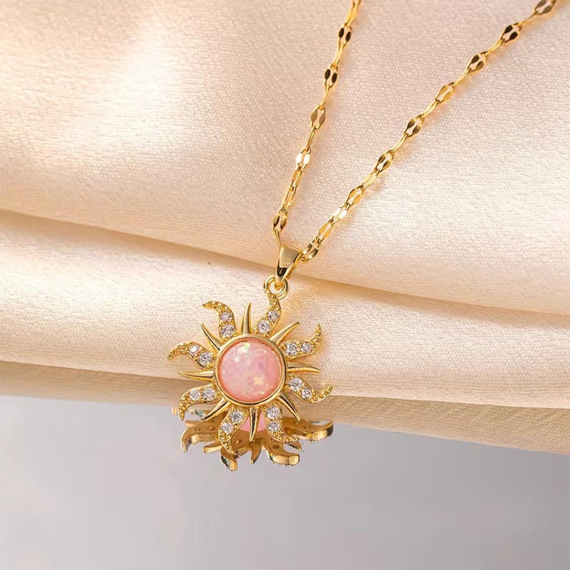 TACBSP Rapunz Sun Necklace for Women Tangled Necklace Sun Necklaces Opal Pendant Neckalces Healing Crystal Necklaces Christmas Trendy Jewelry - Image 1